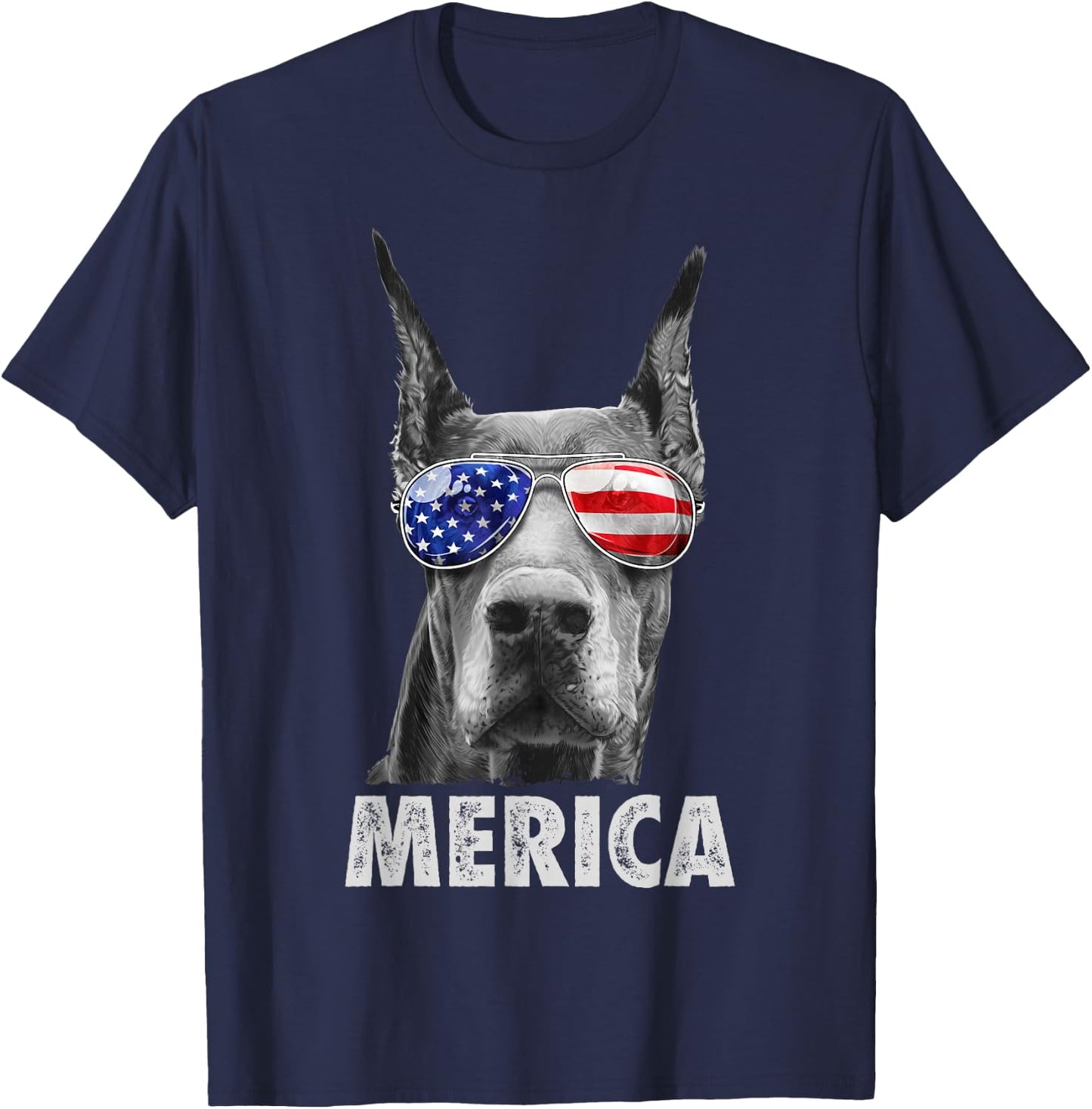 Doberman 4th of July Merica Men American Flag Sunglasses T-Shirt - T-Shirt | Navy
