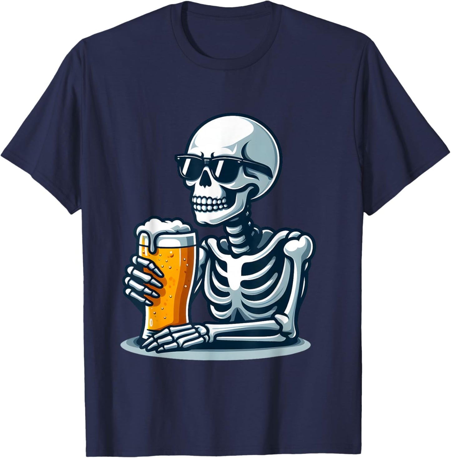 Skeleton Beer Drinking Sunglasses Funny Halloween Beer Lover T-Shirt - T-Shirt | Navy