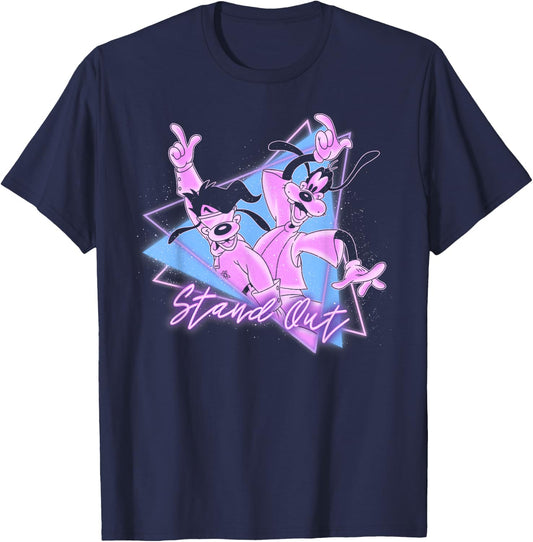 Disney Goofy and Son Retro Neon Portrait T-Shirt - T-Shirt | Navy