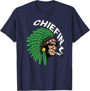 Chiefin Weed Indian native weed marijuana T-Shirt - T-Shirt | Navy