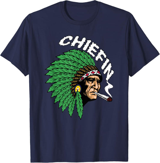 Chiefin Weed Indian native weed marijuana T-Shirt - T-Shirt | Navy