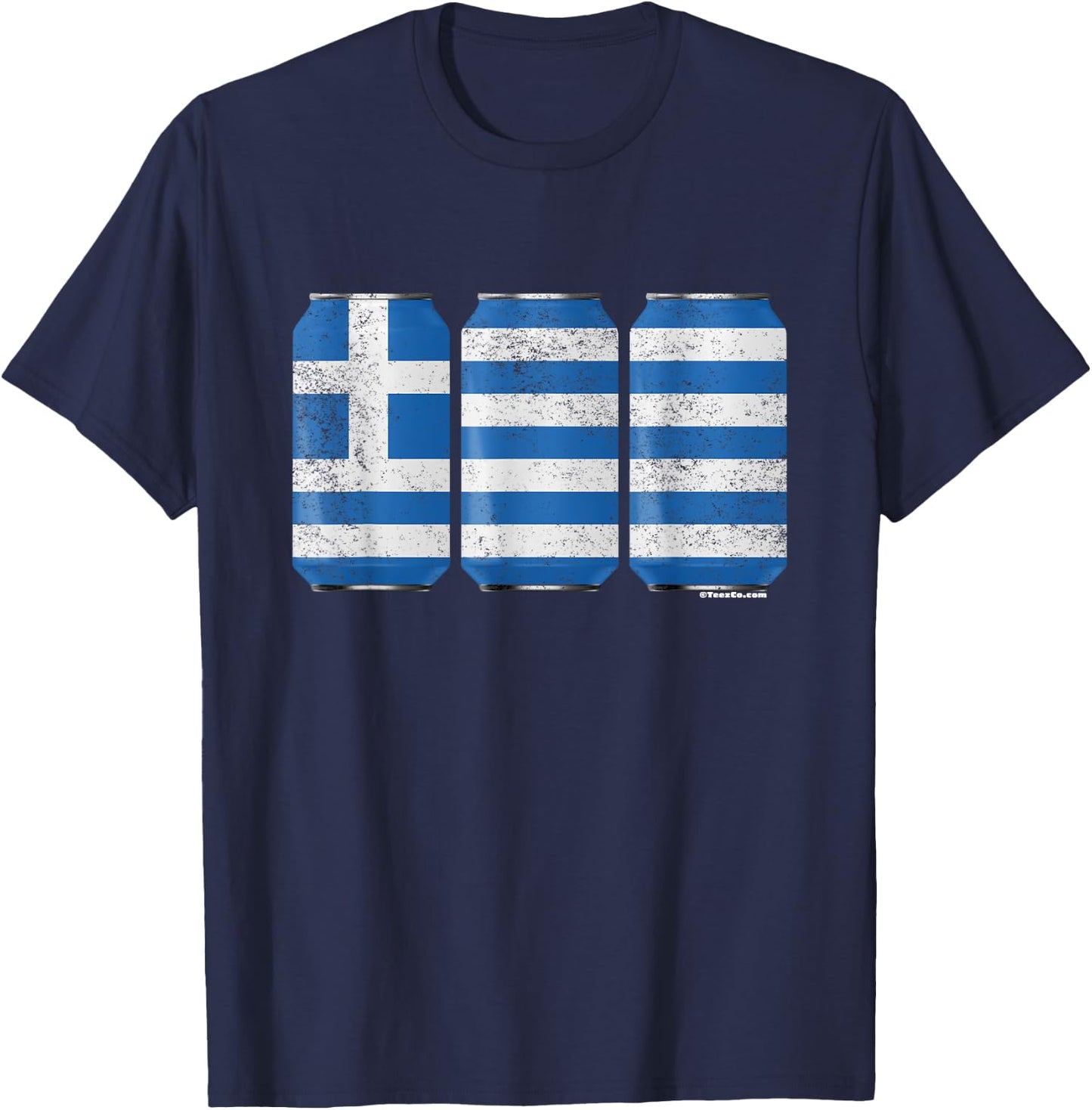Cool Graphic Beer Cans Greece Flag T-Shirt - T-Shirt | Navy