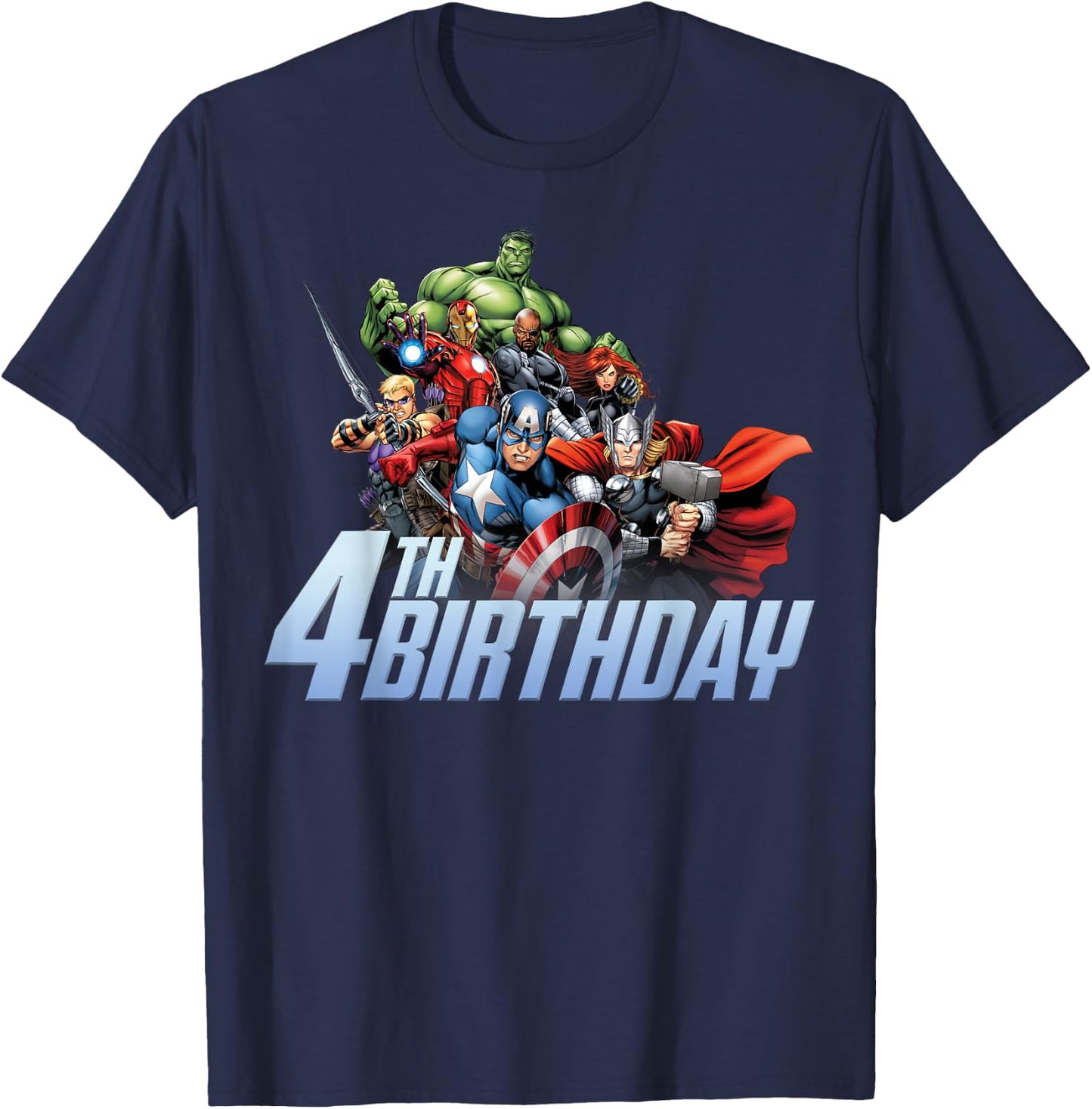 Marvel Avengers Action Shot 4th Birthday T-Shirt - T-Shirt | Navy