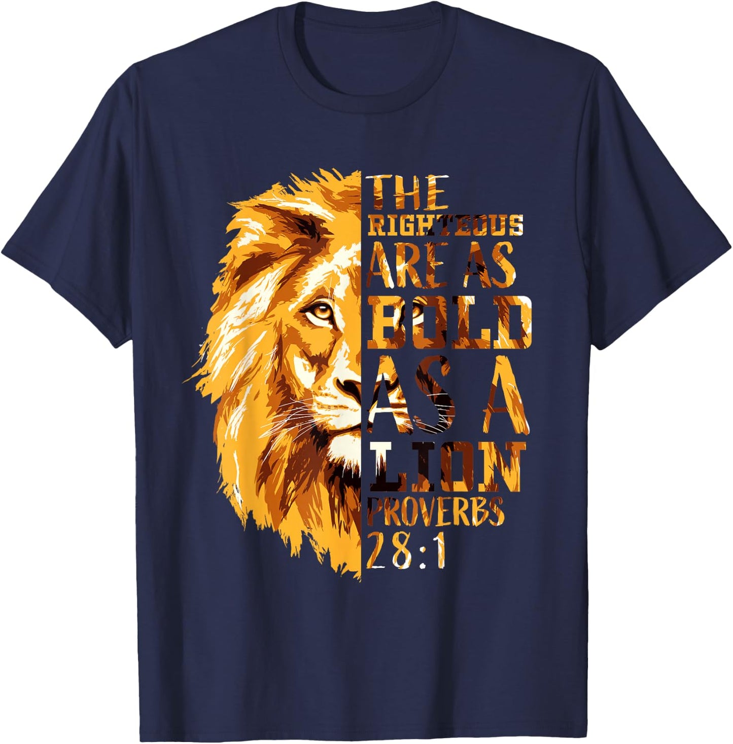 Christian Bible Verse Gifts Men Proverbs 28:1 Lion of Judah T-Shirt - T-Shirt | Navy
