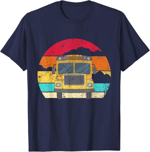 Retro Yellow School Bus for School Bus Driver and Busman T-Shirt - T-Shirt | Navy