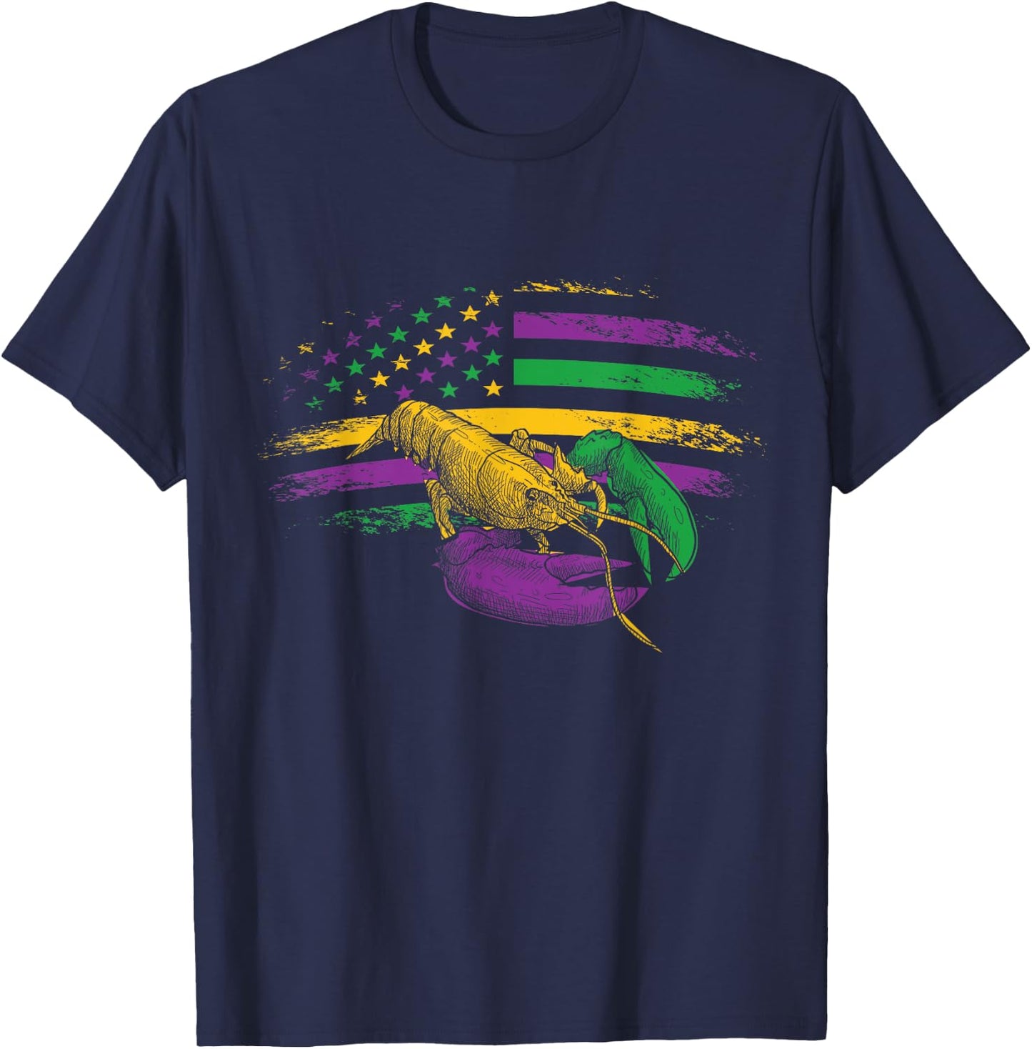 Celebration Carnival Parade US Flag Crawfish Mardi Gras T-Shirt - T-Shirt | Navy