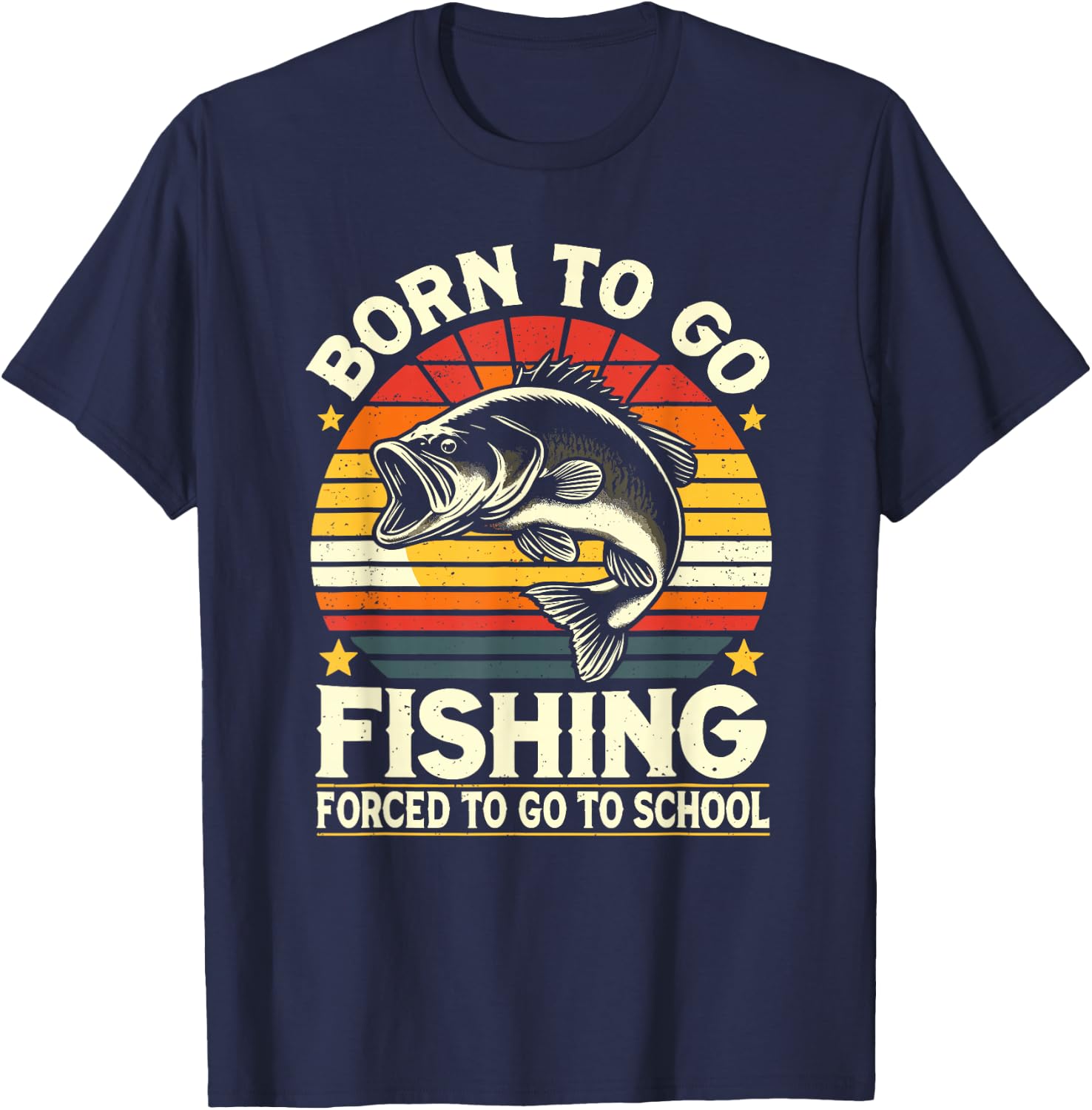 Born To Go Fishing Forced To Go To School, Kids Boys Fishing T-Shirt - T-Shirt | Navy