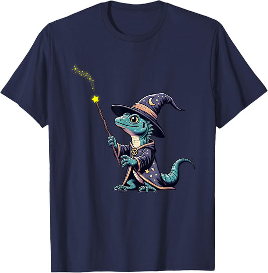 Basilisk Lizard with a Wizard Cool Lizard Art Herpetology T-Shirt - T-Shirt | Navy