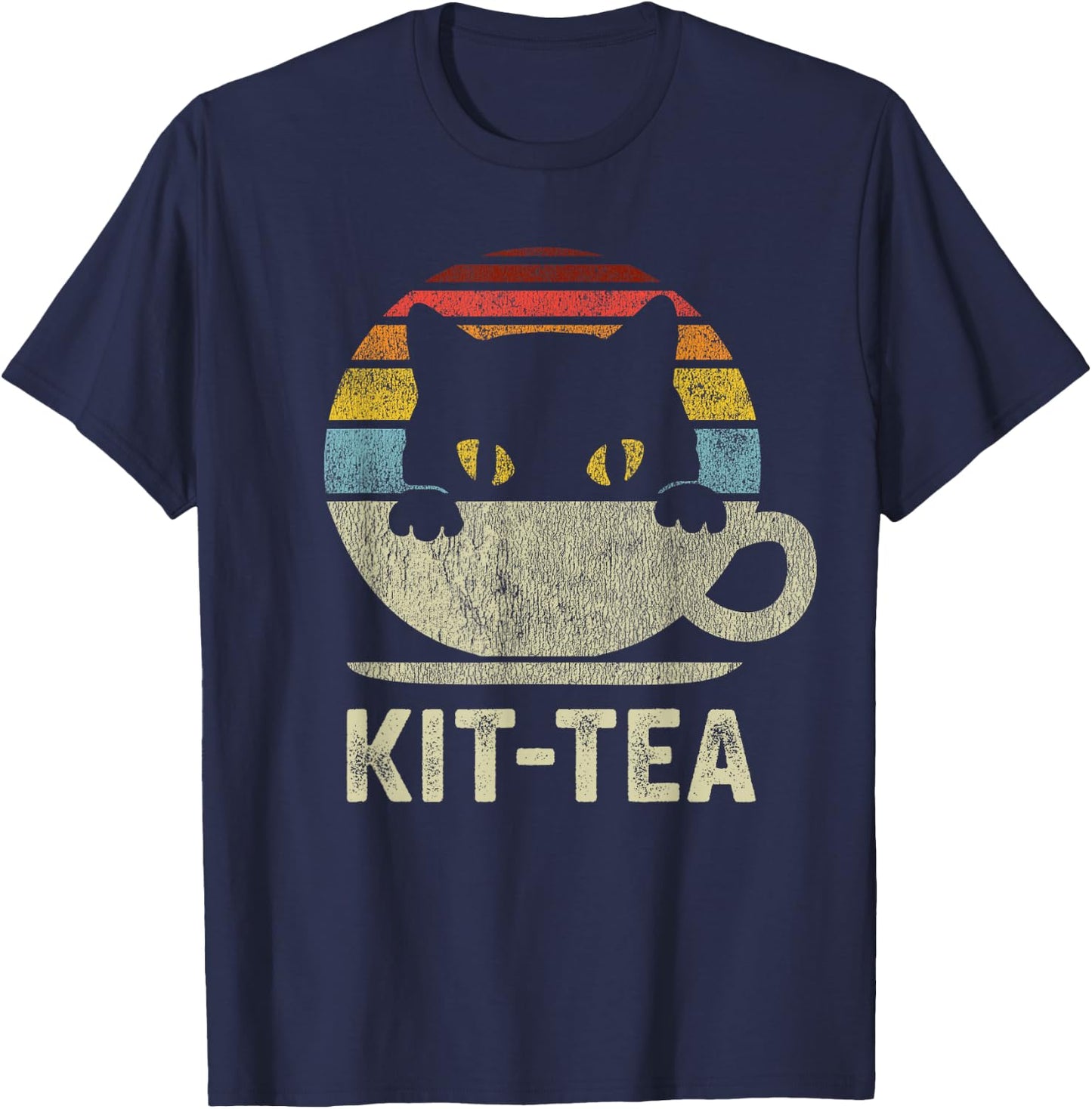 Kit Tea Black Kitty Cat Tea Lover Gift T-Shirt - T-Shirt | Navy