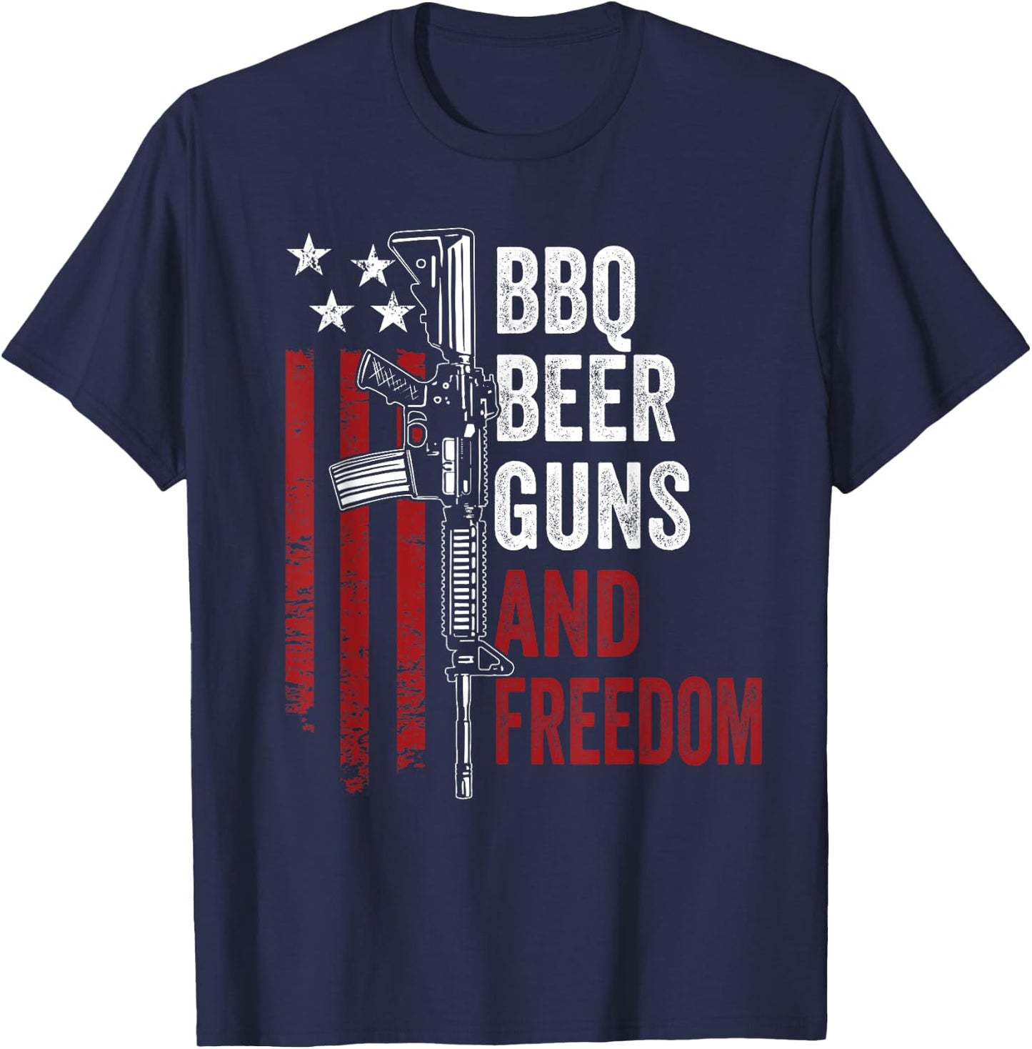 BBQ BEER GUNS & FREEDOM - Funny BBQ Drinking USA Gun Owner T-Shirt - T-Shirt | Navy