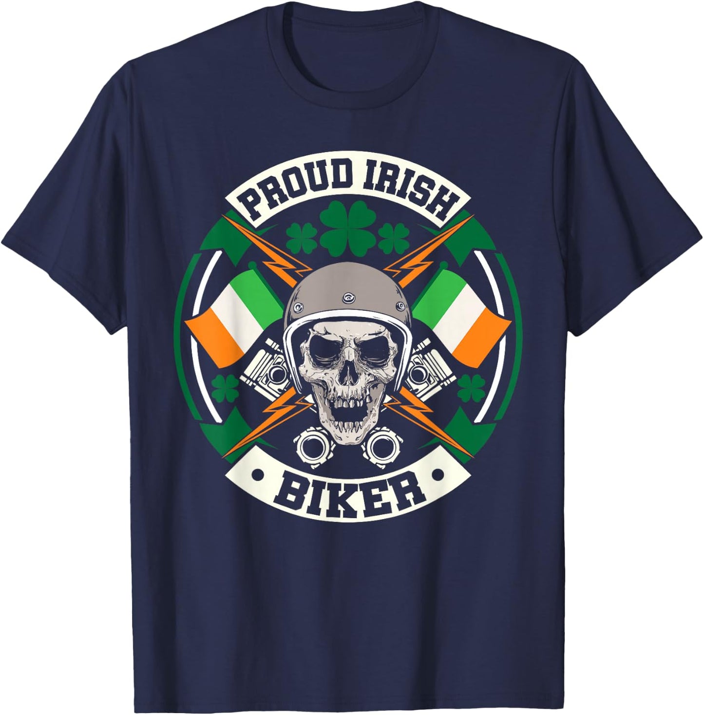 Motorcycle Proud Irish Biker Ireland Skull St Patricks Day T-Shirt - T-Shirt | Navy