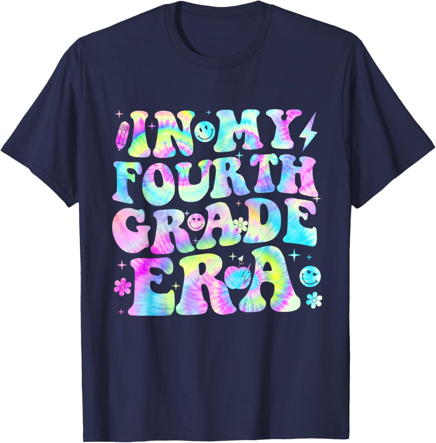 Groovy In My Fourth Grade Era First Day 4th Grade Tie Dye T-Shirt - T-Shirt | Navy