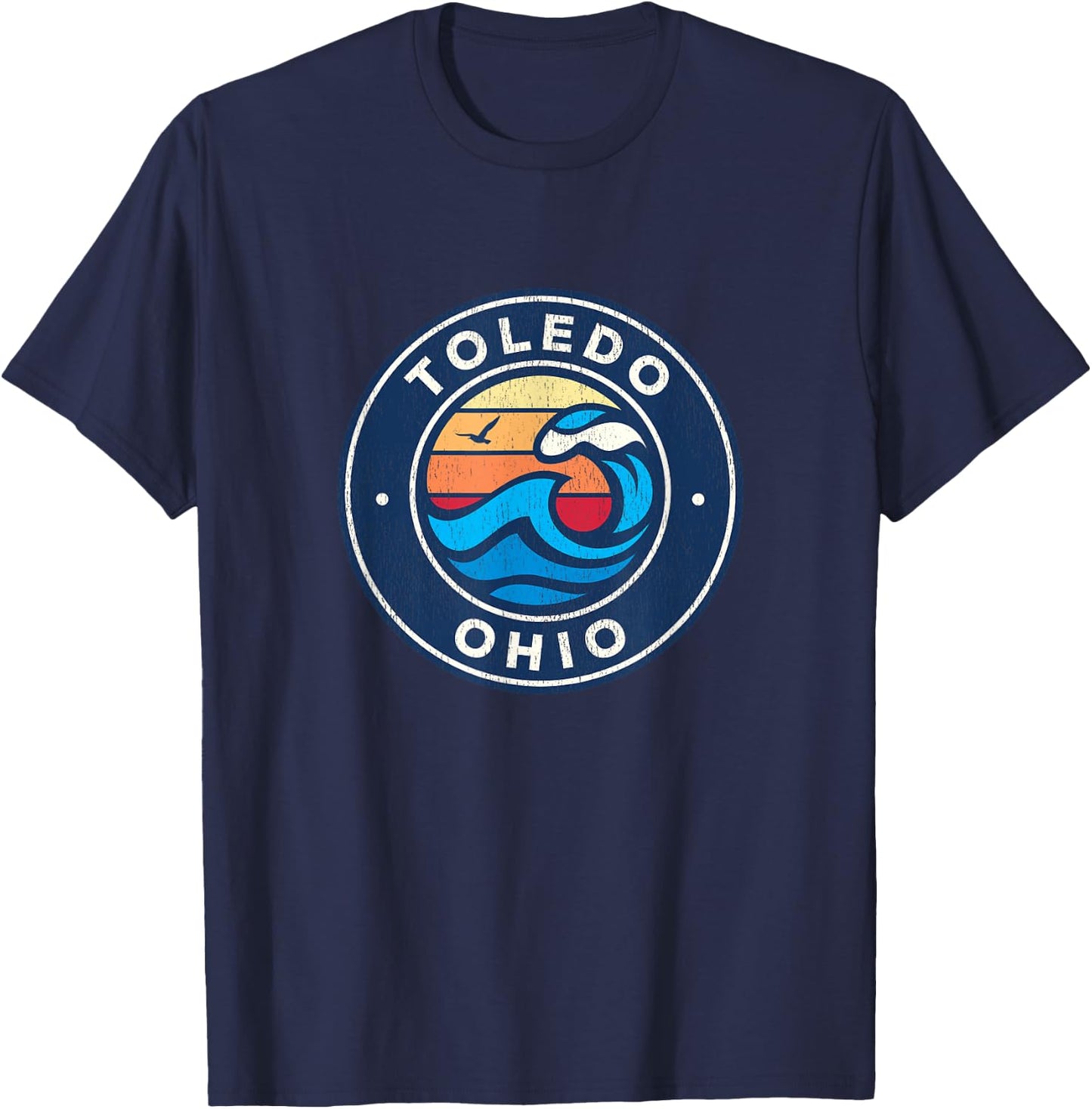 Toledo Ohio OH Vintage Nautical Waves Design T-Shirt - T-Shirt | Navy