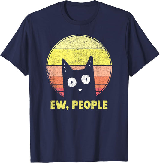 Vintage Retro Ew, People Funny Cat Lovers Gift T-Shirt - T-Shirt | Navy