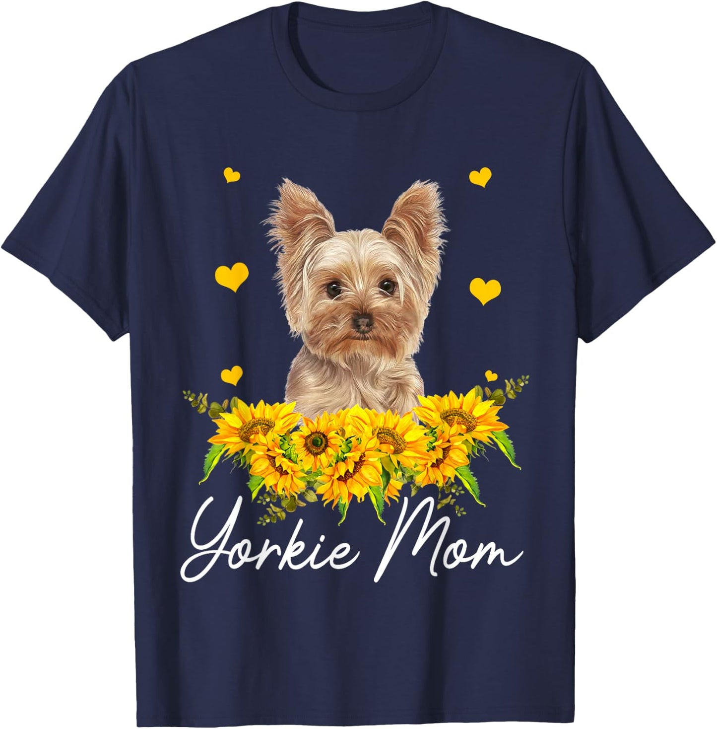 Sunflower Yorkie Mom Dog Lover T-Shirt - T-Shirt | Navy