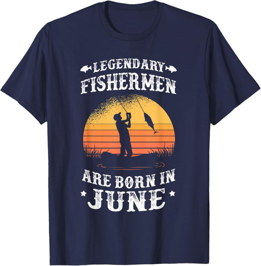Legendary Fishermen are born in June - Fishing Gift T-Shirt - T-Shirt | Navy