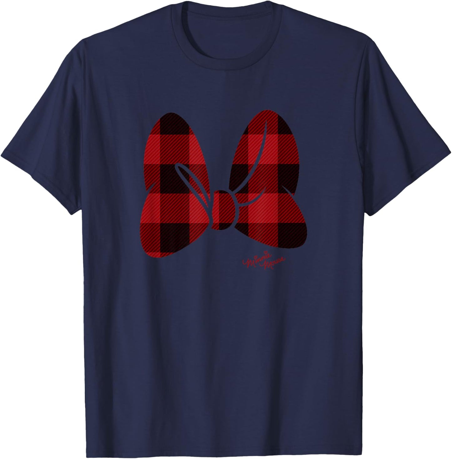 Disney Minnie Mouse Large Red Plaid Bow T-Shirt - T-Shirt | Navy