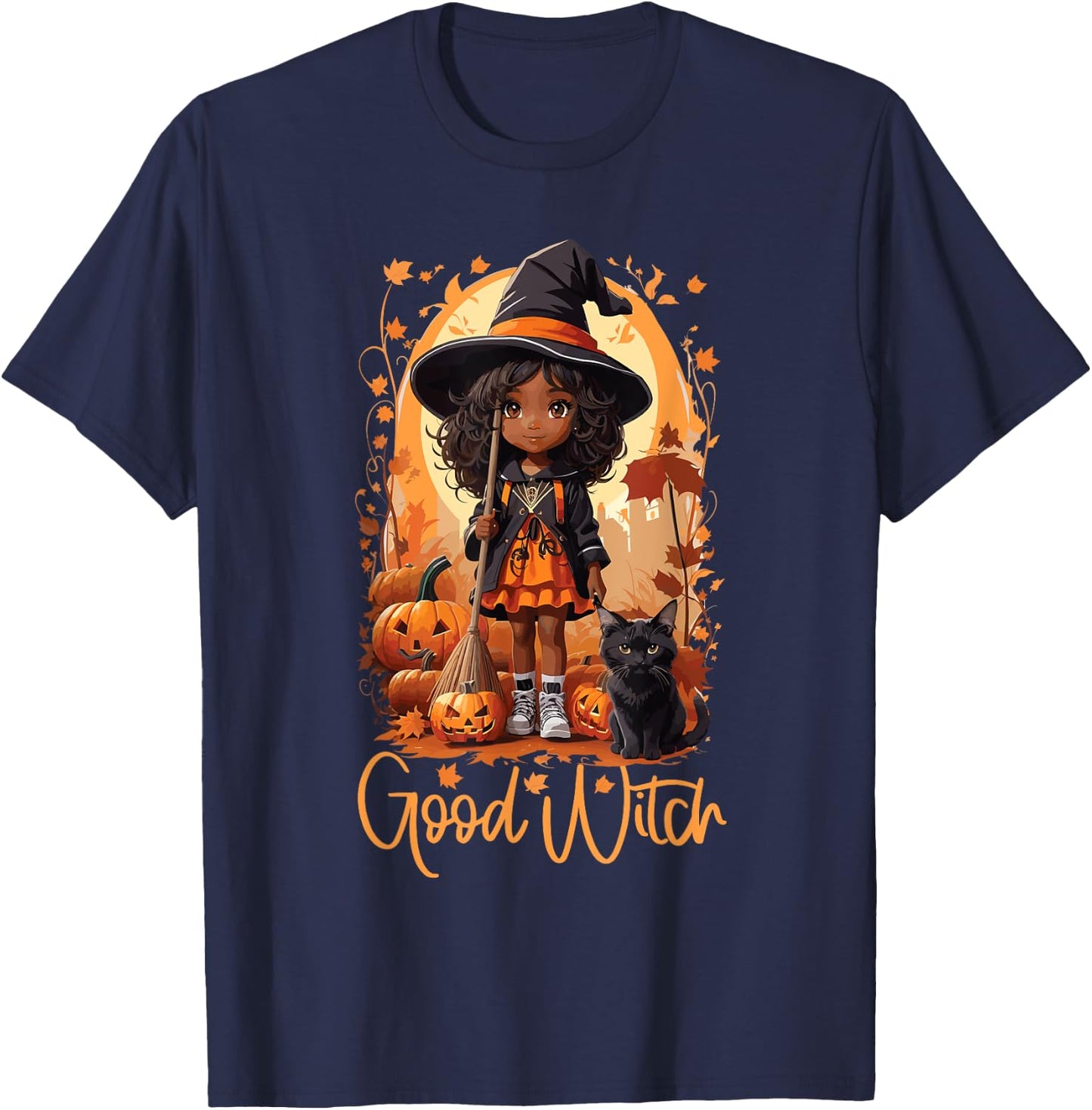 Good Witch Cute Girl African American Witch Funny Halloween T-Shirt - T-Shirt | Navy