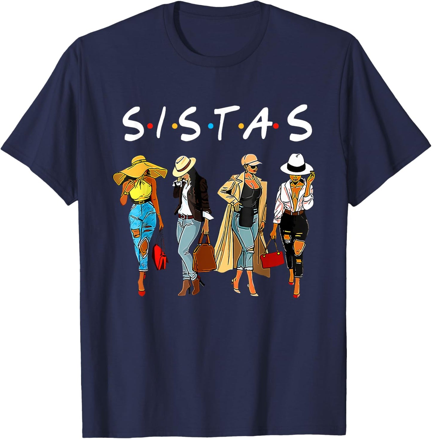 Cute Proud Black Sistas Queen Melanin African American Women T-Shirt - T-Shirt | Navy