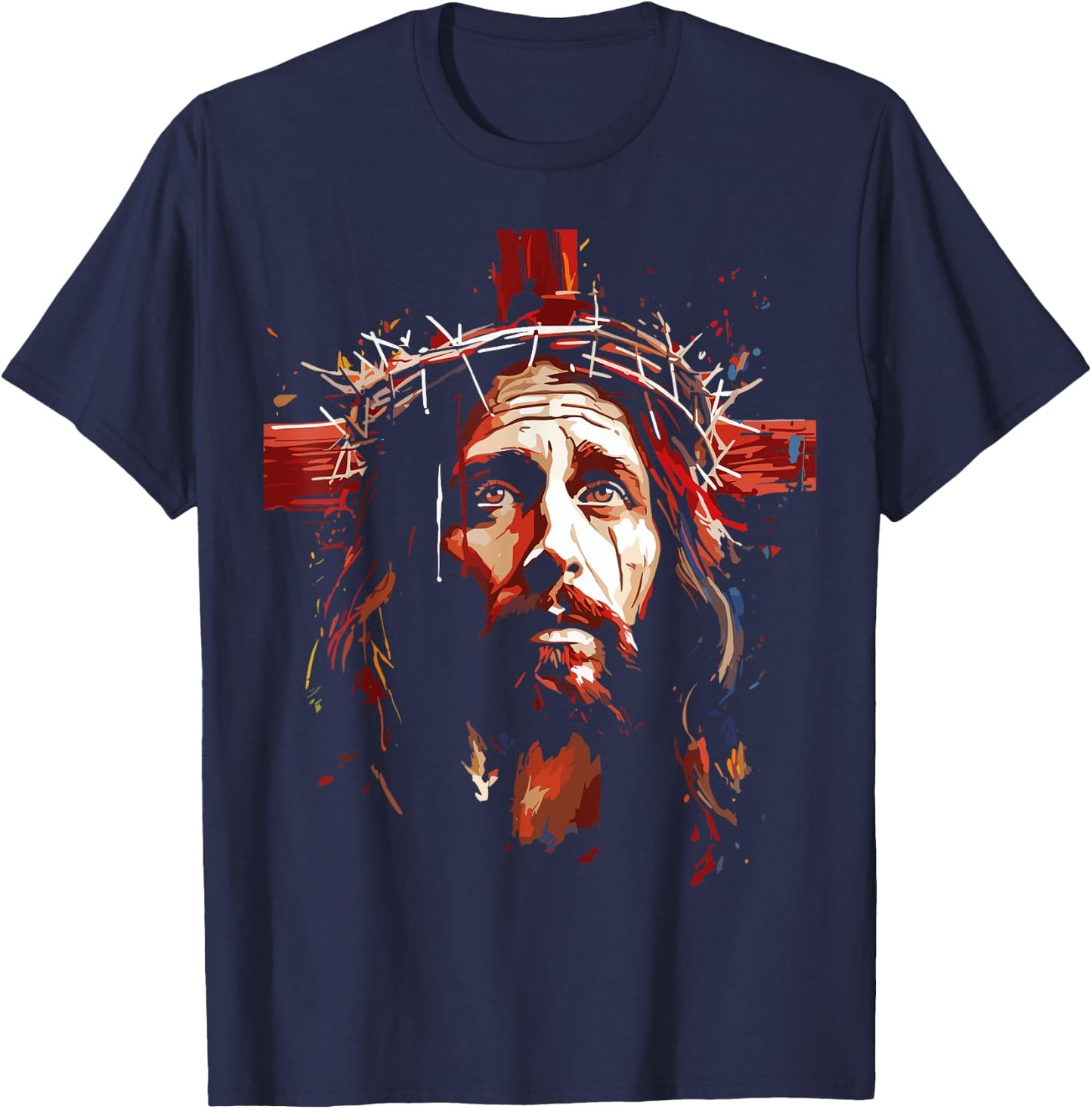 Jesus God Cross Christian Colorful Artwork Christian Faith T-Shirt - T-Shirt | Navy
