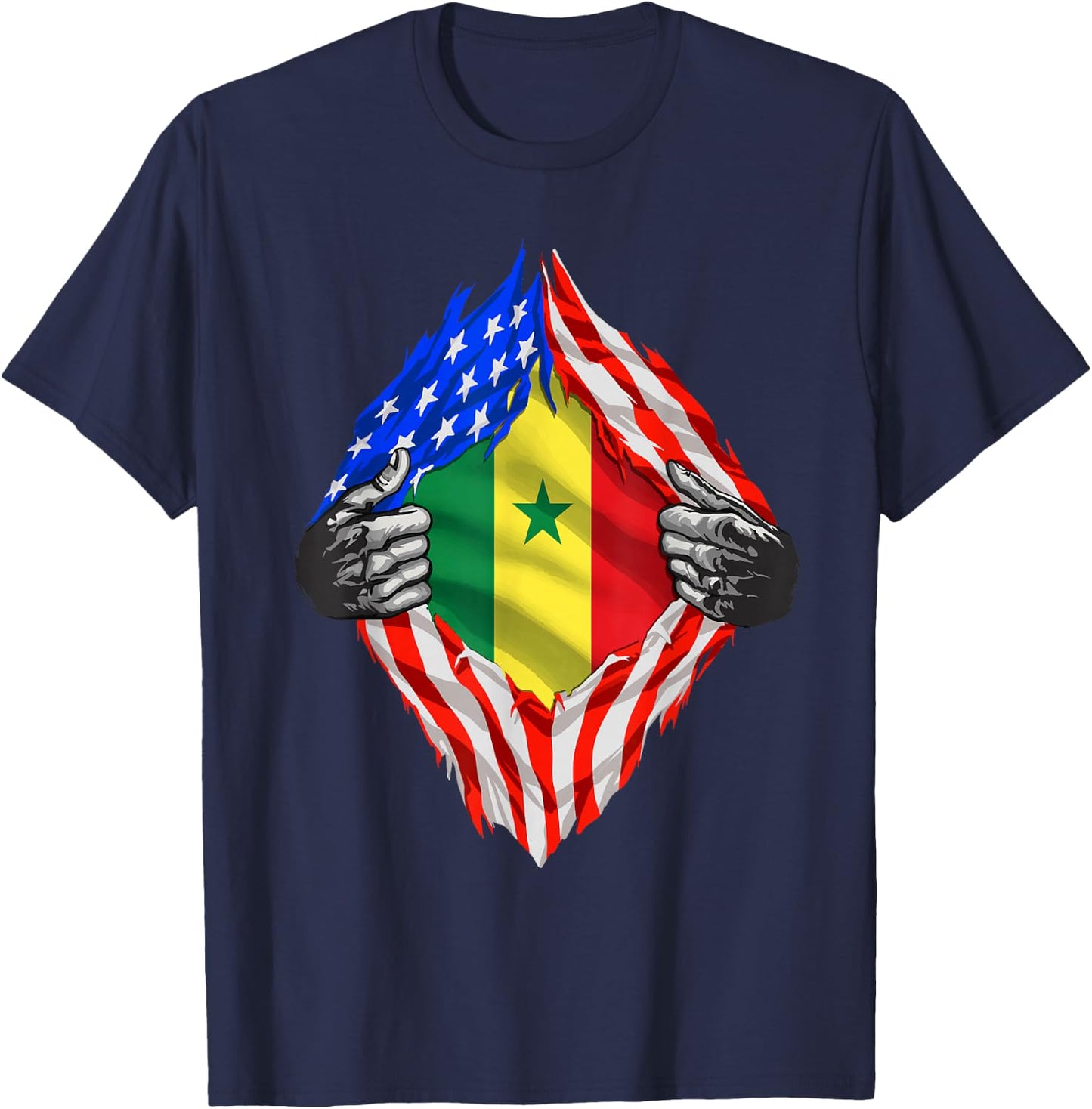 Senegal USA Senegal Flag Senegalese American Roots T-Shirt - T-Shirt | Navy