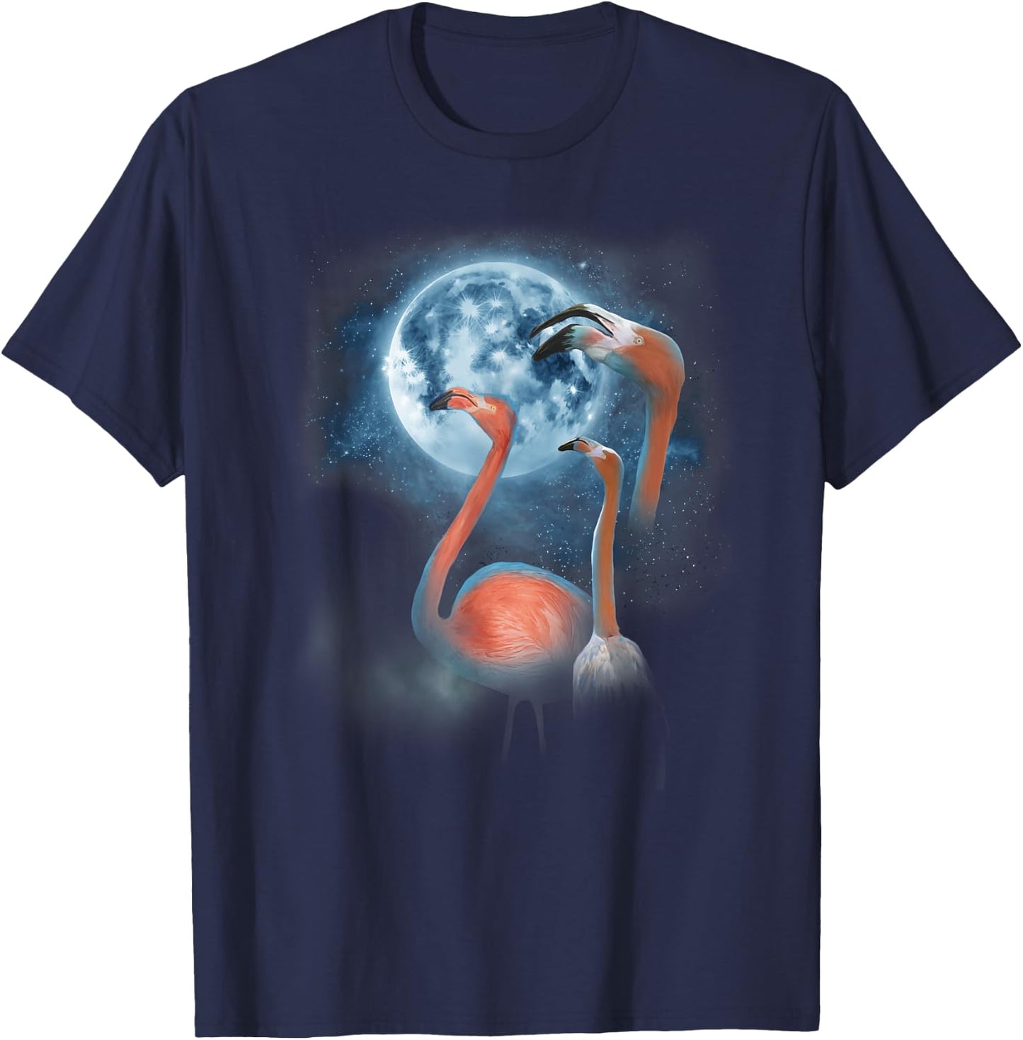 Funny Flamingo Shirt - Howling at the Moon Funny Flamingo T-Shirt - T-Shirt | Navy