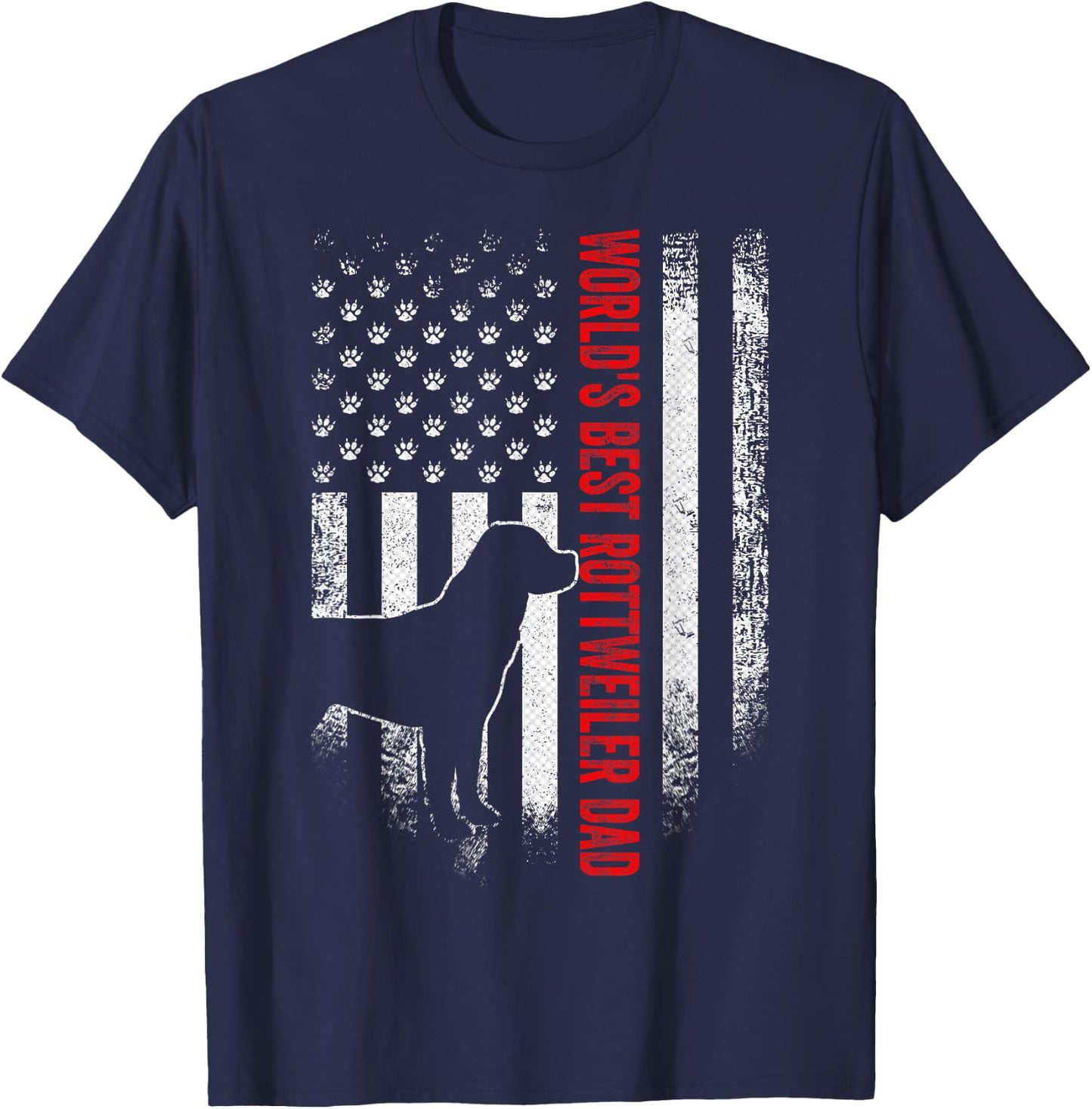 Vintage American Flag World's Best Rottweiler Dad Silhouette T-Shirt - T-Shirt | Navy