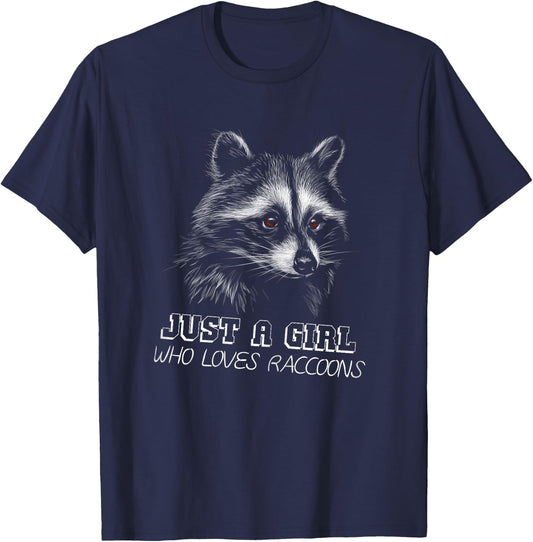 Just a Girl Who Loves Raccoons - Cute Raccoon Girl T-Shirt - T-Shirt | Navy