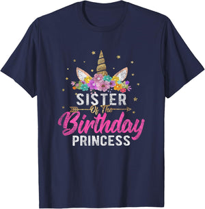Unicorn Birthday Shirt Sister Of The Birthday Girl Gift T-Shirt - T-Shirt | Navy