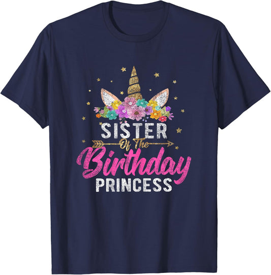 Unicorn Birthday Shirt Sister Of The Birthday Girl Gift T-Shirt - T-Shirt | Navy