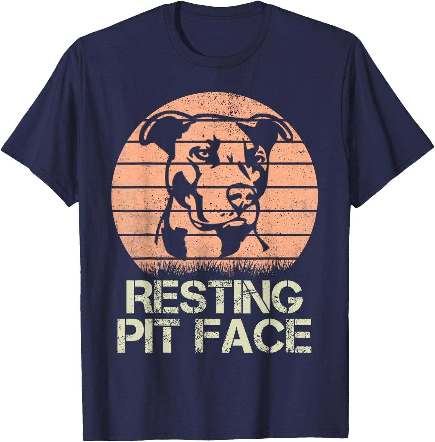 Resting Pit Face Dog Lover Vintage T-Shirt - T-Shirt | Navy
