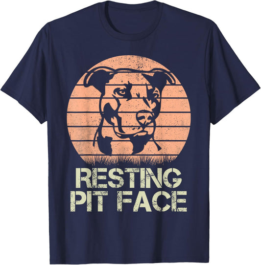 Resting Pit Face Dog Lover Vintage T-Shirt - T-Shirt | Navy