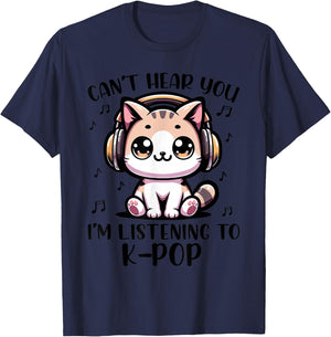 Funny Cat K-pop for Kids Teens Girls K pop Korean Pop Music T-Shirt - T-Shirt | Navy