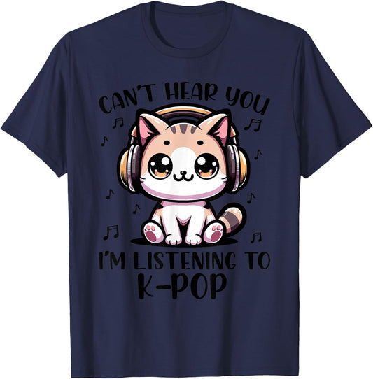 Funny Cat K-pop for Kids Teens Girls K pop Korean Pop Music T-Shirt - T-Shirt | Navy