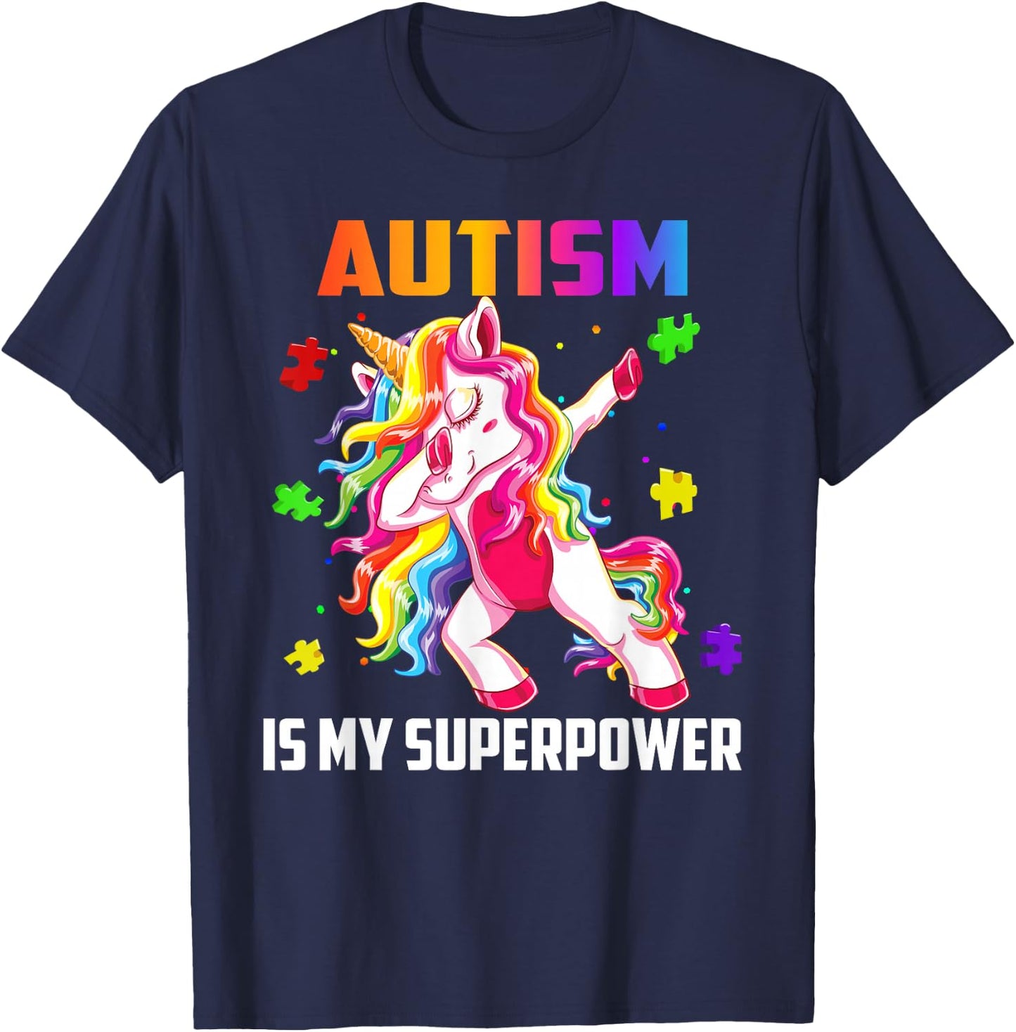 Autism Is My Superpower Dabbing Unicorn Gift Kids Boys Girls T-Shirt - T-Shirt | Navy