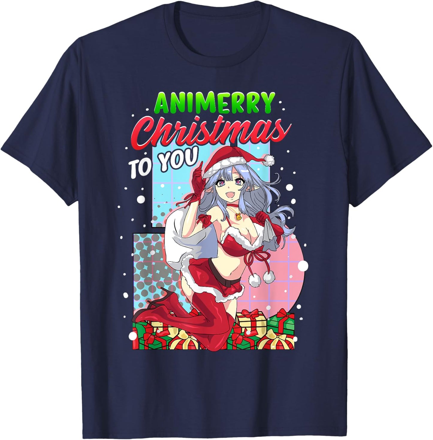 Animerry Christmas Cute Anime Girl Santa Claus Dress Costume T-Shirt - T-Shirt | Navy