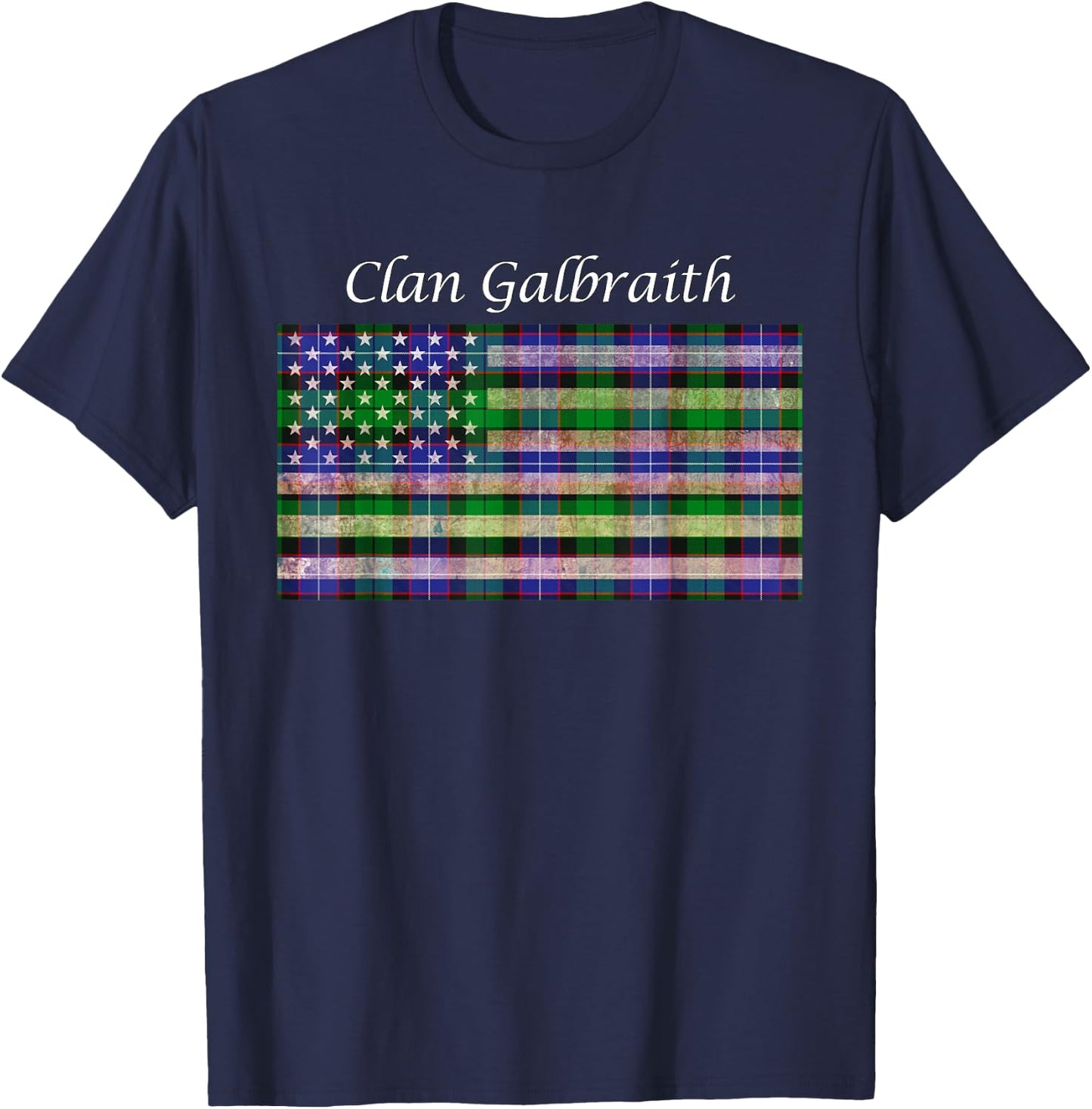 Clan Galbraith Scottish Tartan American Flag T-Shirt - T-Shirt | Navy