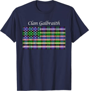 Clan Galbraith Scottish Tartan American Flag T-Shirt - T-Shirt | Navy