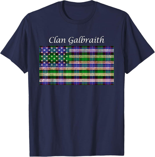 Clan Galbraith Scottish Tartan American Flag T-Shirt - T-Shirt | Navy