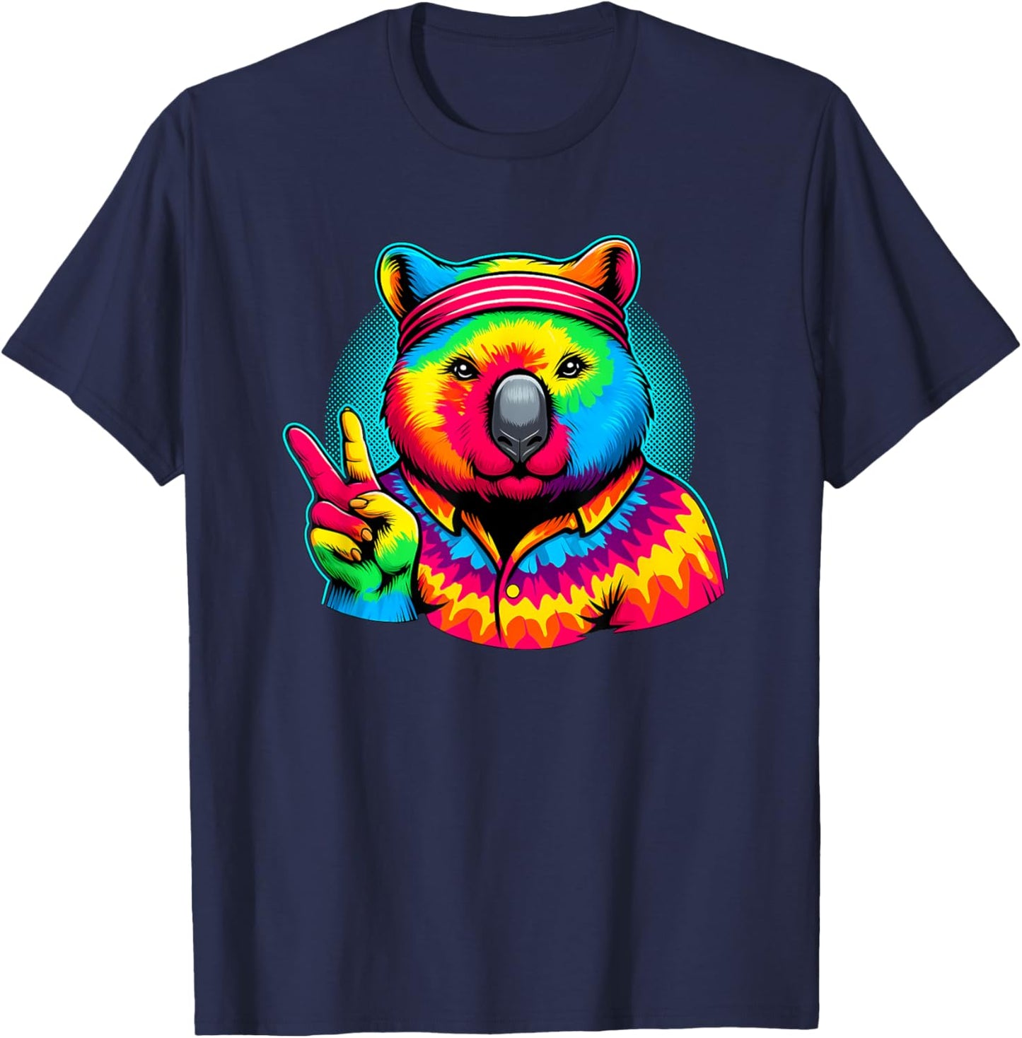 Peace Sign Tie Dye Wombat T-Shirt - T-Shirt | Navy