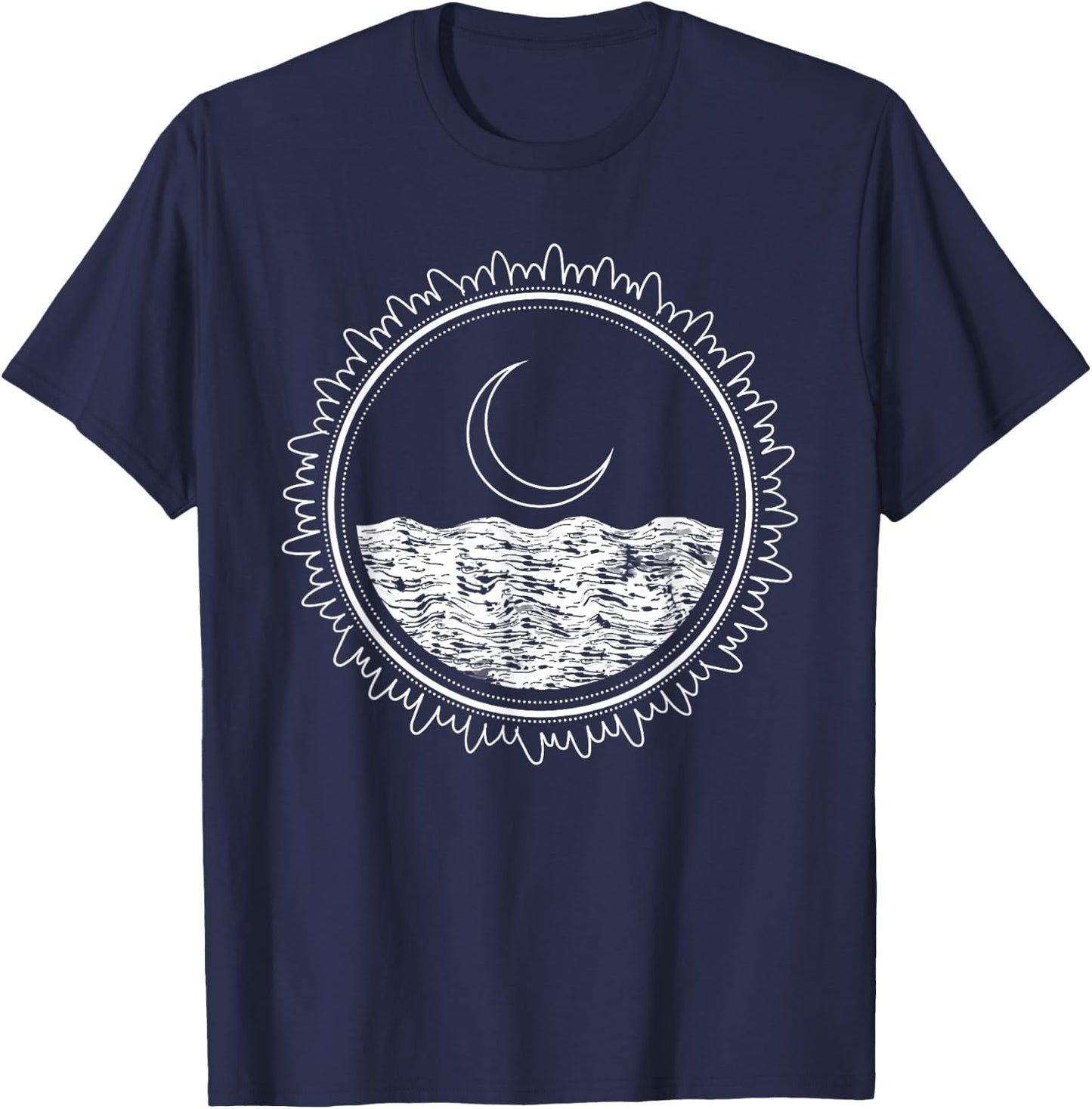 Crescent Moon Sea Night Sky Minimal Line Art Minimalist Gift T-Shirt - T-Shirt | Navy