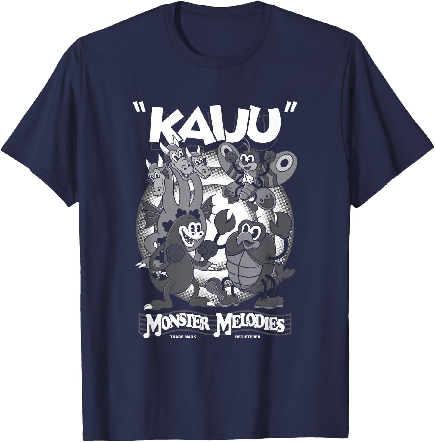 Monster Melodies - Vintage Cartoon Kaiju - Creepy Cute Goth T-Shirt - T-Shirt | Navy