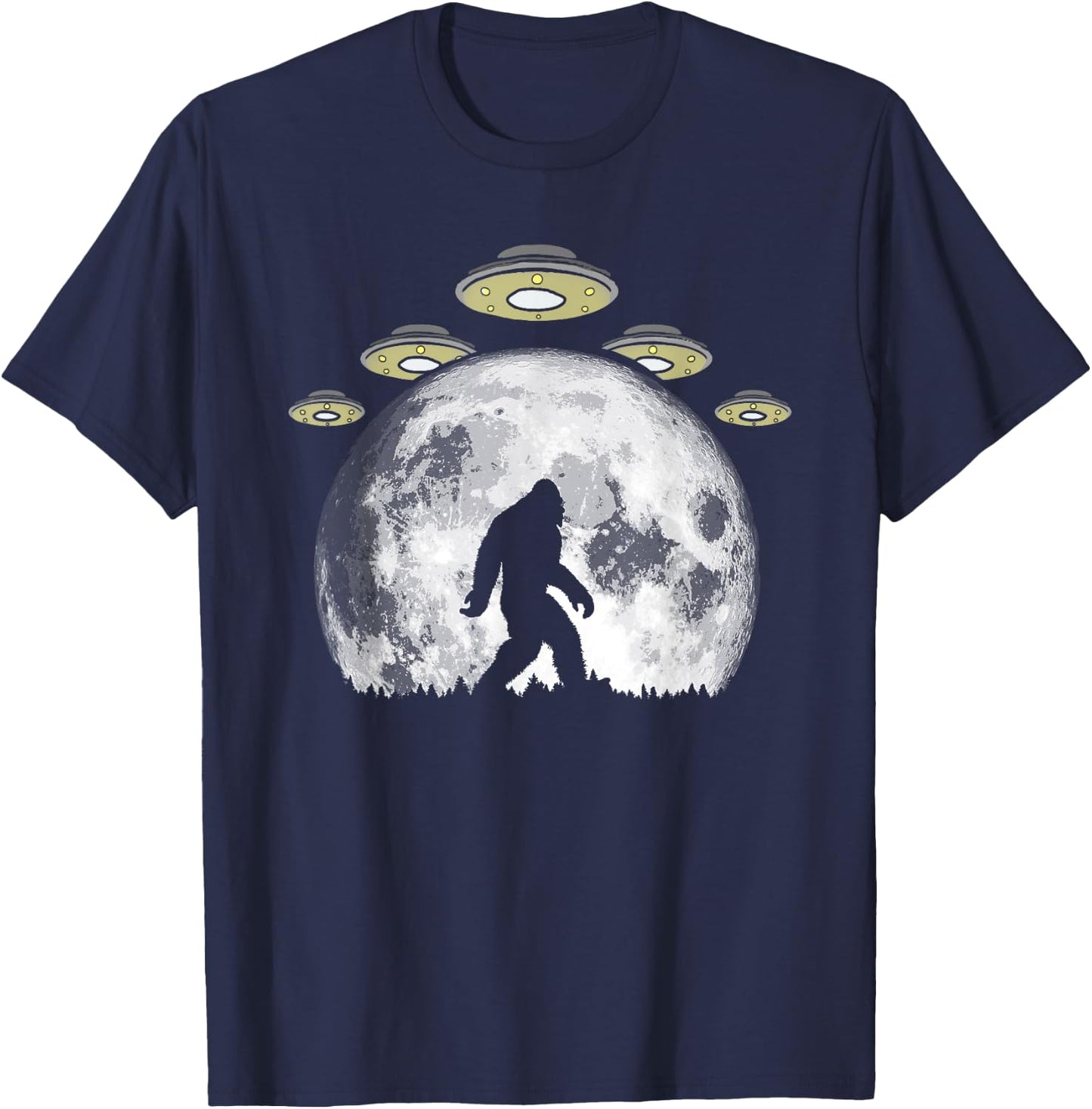 Bigfoot and UFO Armada & Full Moon T-Shirt - T-Shirt | Navy