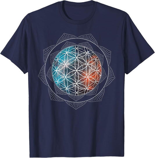 Flower Of Life Sacred Geometry Shirt - Spiritual Yoga T-Shirt - T-Shirt | Navy