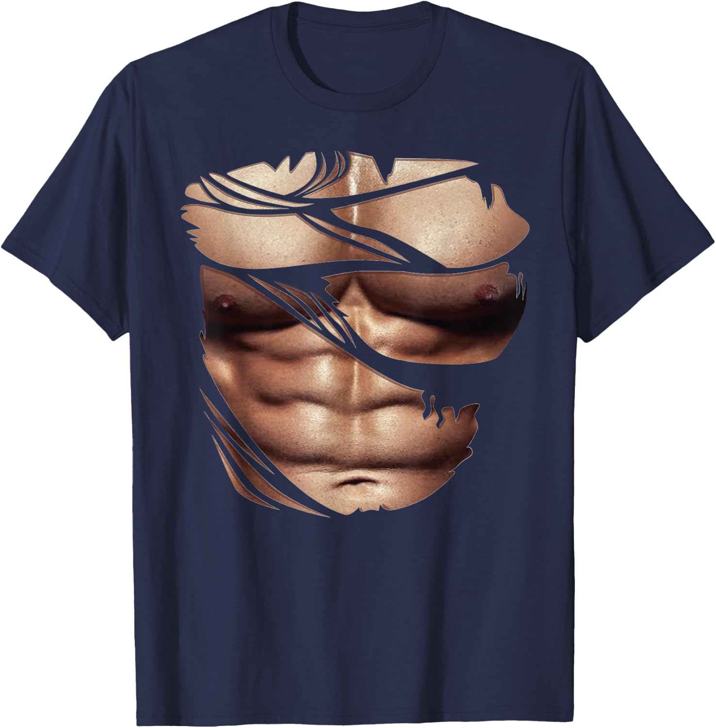 Fake Muscles Torn Breast Six Pack Abs T-Shirt - T-Shirt | Navy