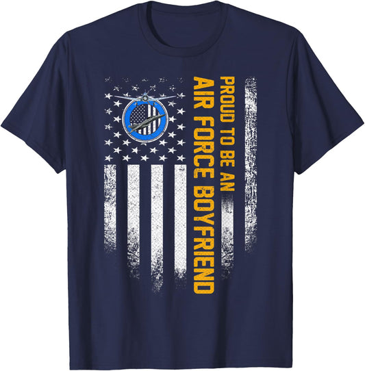 Vintage USA American Flag Proud To Be An Air Force Boyfriend T-Shirt - T-Shirt | Navy
