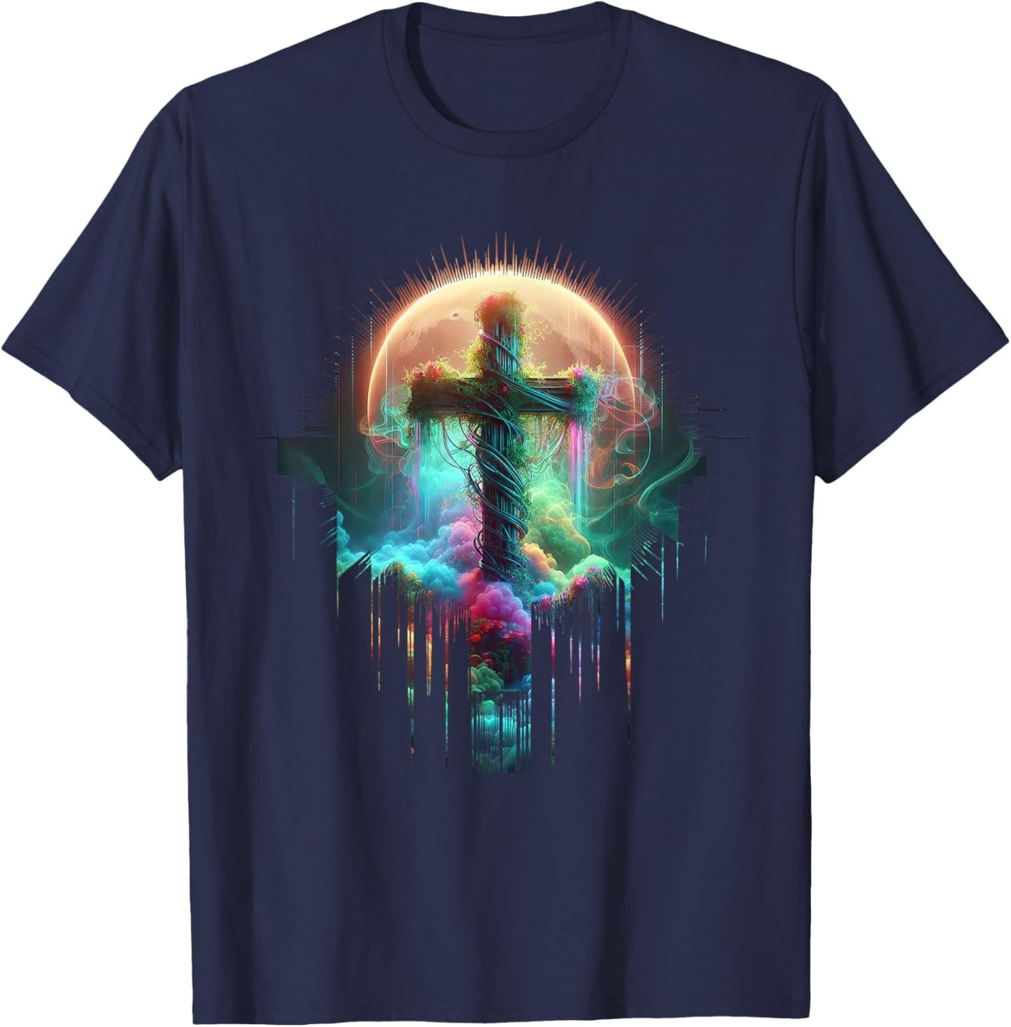 Christian Cross I am the Vine You are the branches Vibrant T-Shirt - T-Shirt | Navy