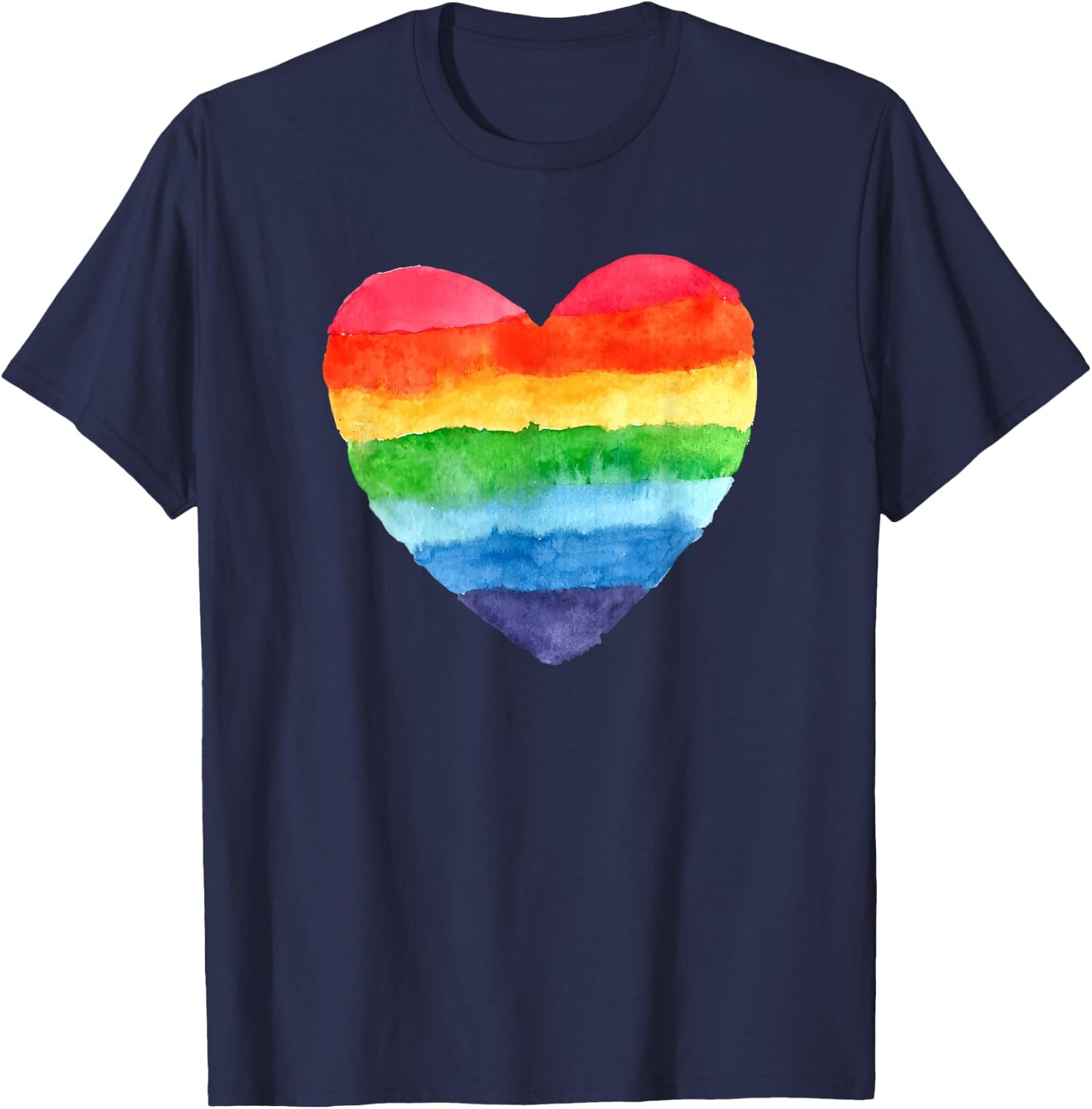 Heart Rainbow Watercolor Cute T-Shirt - T-Shirt | Navy
