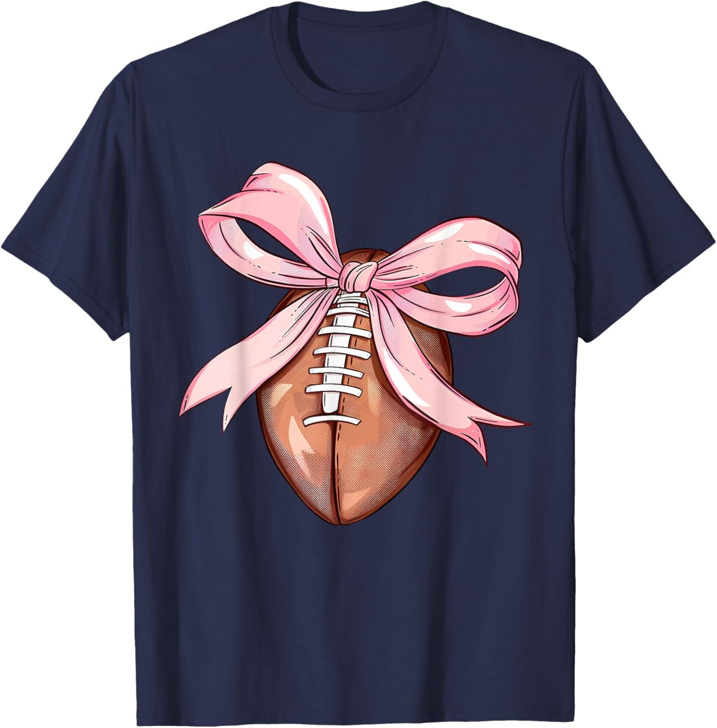 Coquette Bow Football Player American Football Season Funny T-Shirt - T-Shirt | Navy