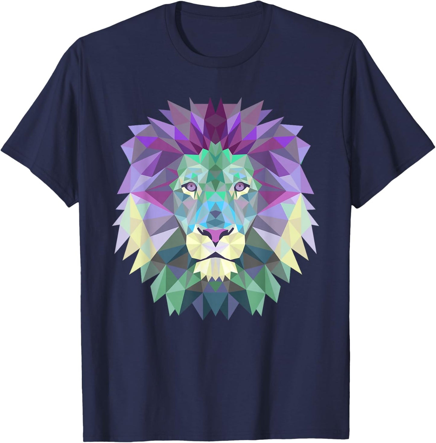 Geometric Lion Head Pastel Colors Purple Turquoise T-Shirt - T-Shirt | Navy